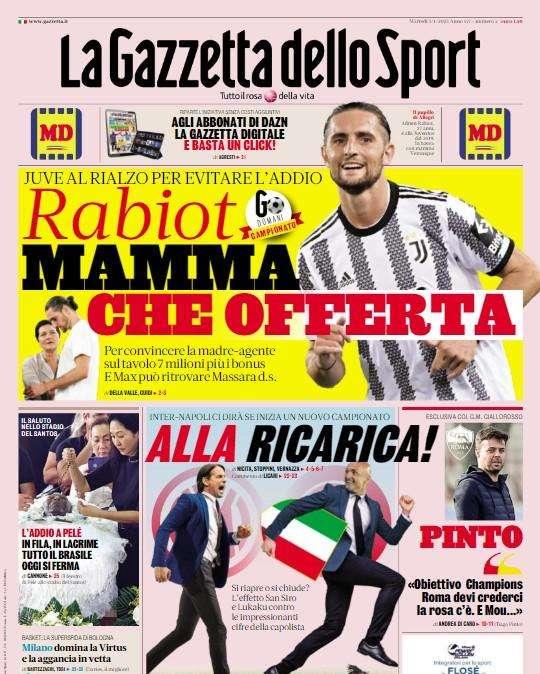 L'apertura della Gazzetta: "Alla ricarica!". Domani Inter-Napoli: si riapre il campionato?