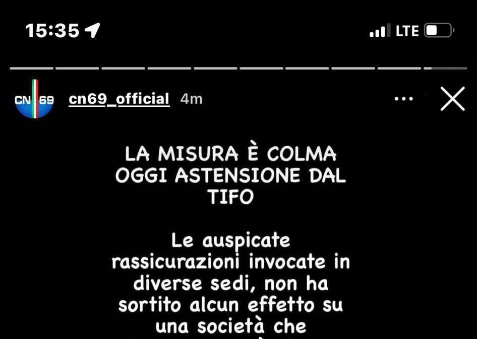 Comunicato Curva Nord: "Niente rassicurazioni dalla società, oggi ci asteniamo dal tifo