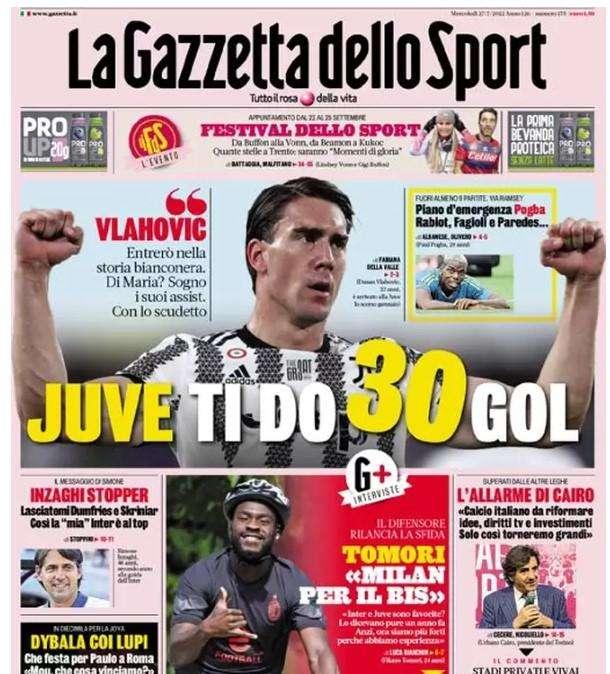 La Gazzetta in apertura: "Inzaghi stopper". Il tecnico vuole trattenere Skriniar e Dumfries