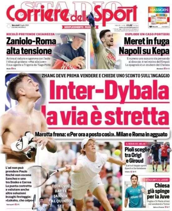 L'apertura del Corriere dello Sport: "Inter-Dybala, la via è stretta"