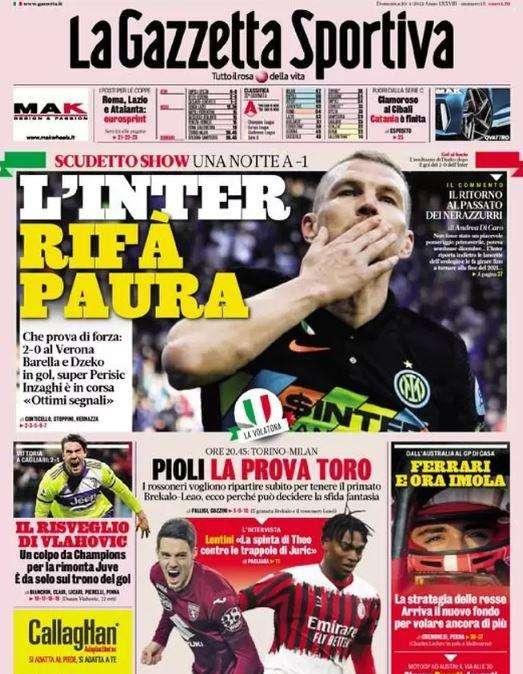 La Gazzetta dello Sport in apertura: "L'Inter rifà paura" 