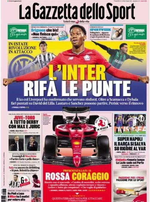 La Gazzetta dello Sport in apertura: "L'Inter rifà le punte"