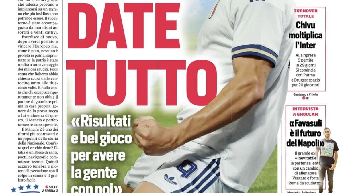 Chivu moltiplica l'Inter: turnover totale al rientro dalla sosta. Il Corriere dello Sport in prima pagina