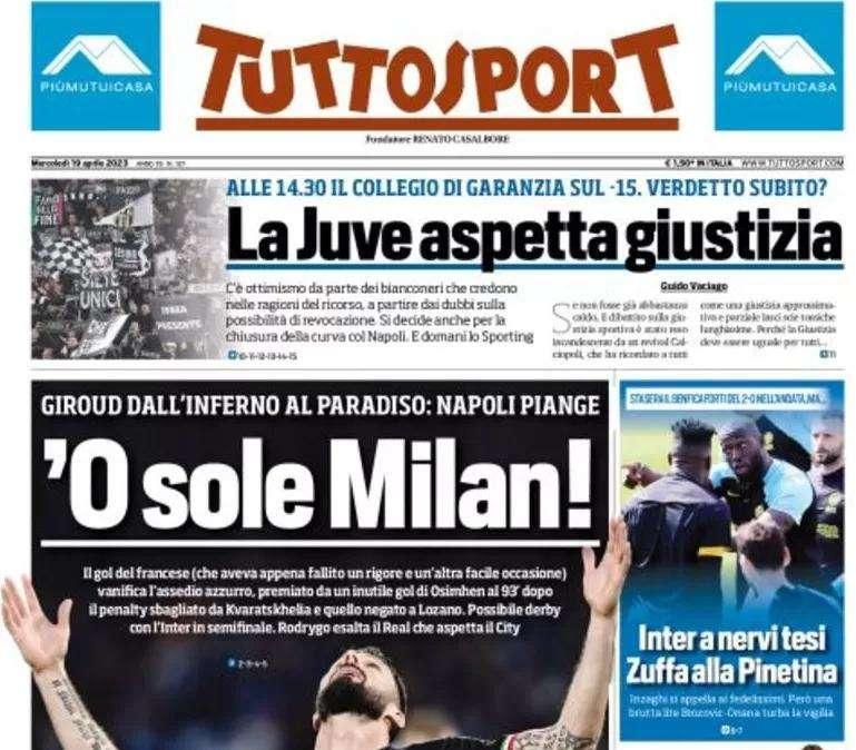 La prima pagina di Tuttosport: "Inter a nervi tesi, zuffa alla Pinetina"