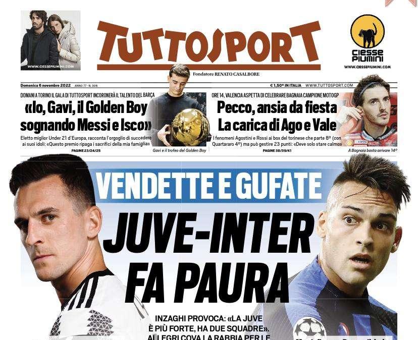 La prima pagina di Tuttosport: "Vendette e gufate: Juve-Inter fa paura"
