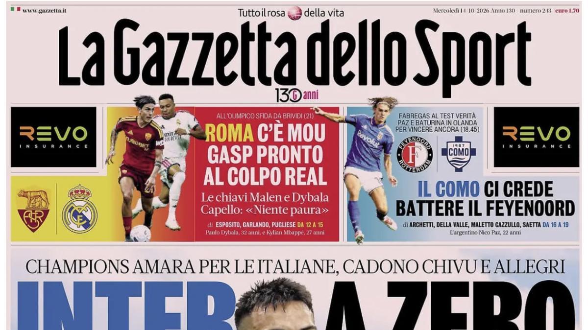 "Inter, ottavi diretti in salita! Serata amare per Chivu e Allegri", la prima pagina della Gazzetta dello Sport