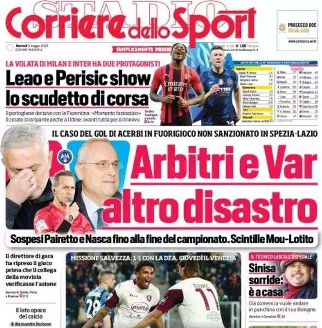 Il Corriere dello Sport in apertura: "Leao e Perisic show, lo Scudetto di corsa"