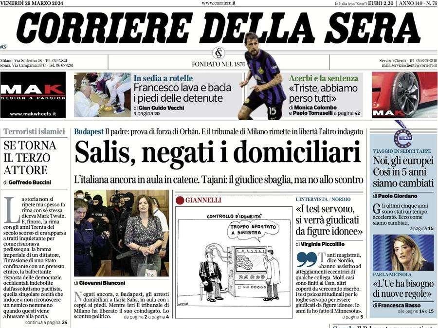 Acerbi sulla sentenza: "Triste, abbiamo perso tutti". In difesa c'è Hermoso: le prime pagine del 29 marzo