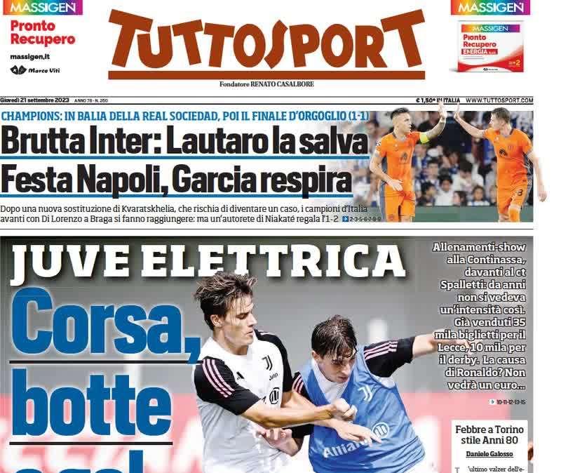 La prima pagina di Tuttosport: "Brutta Inter, Lautaro la salva"