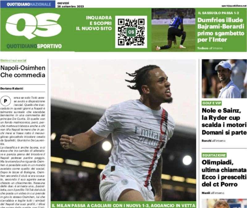 Il QS in apertura: "Dumfries illude l'Inter, ecco la risposta del Diavolo"
