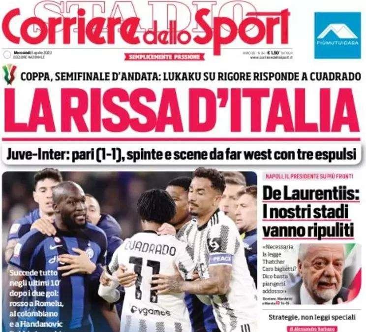 La prima pagina del Corriere dello Sport su Juve-Inter: "La rissa d'Italia"