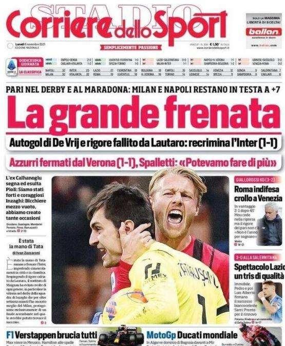 Il Corriere dello Sport in apertura: "La grande frenata"