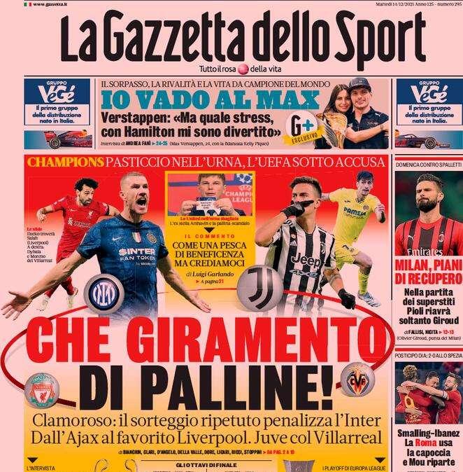 GdS: "Che giramento di palline. Clamoroso, il sorteggio ripetuto penalizza l'Inter"