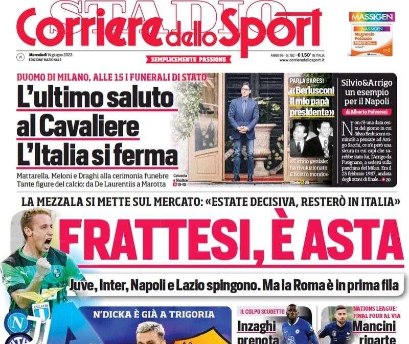 L'apertura del Corriere dello Sport: "Frattesi, è asta". Inzaghi prenota Koulibaly