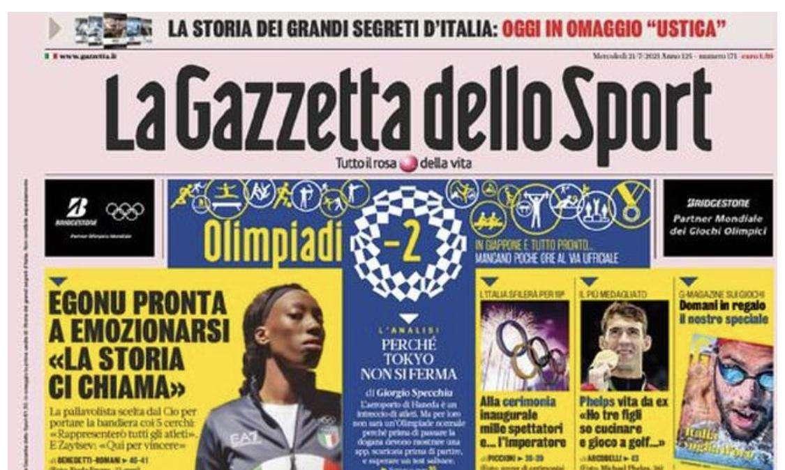 L'apertura de La Gazzetta dello Sport: "Nuovo sponsor, all'Inter 20 milioni"