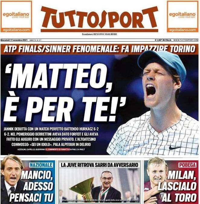 La prima pagina di Tuttosport: "Triplo colpo per l'Inter"