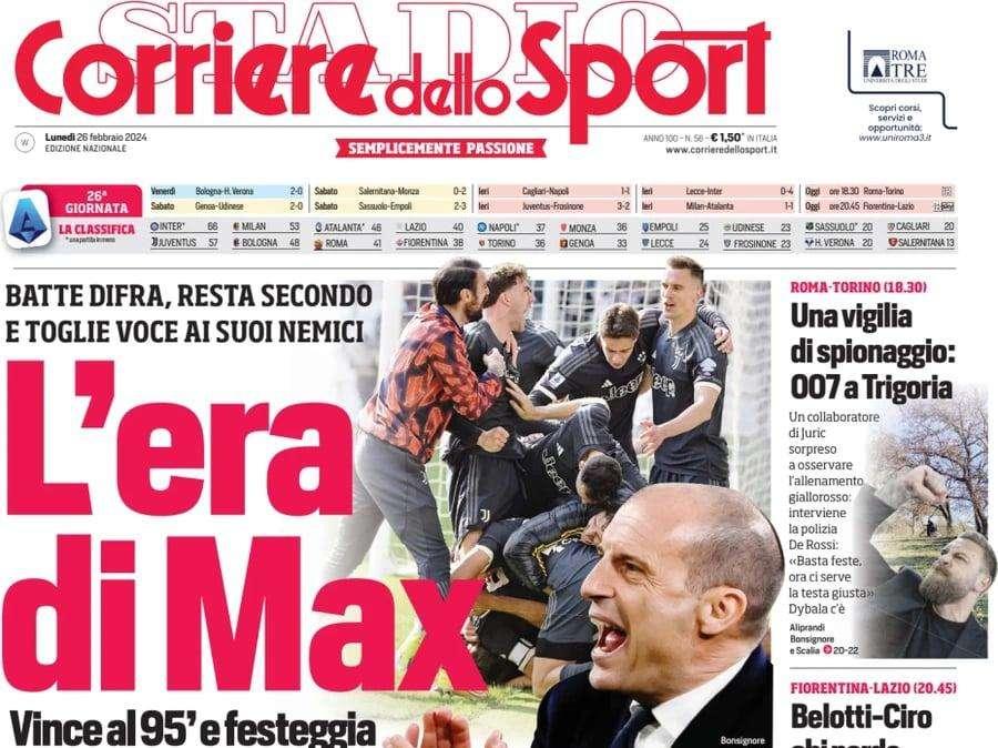 Gioia Inter: Inzaghi ipoteca il titolo. La prima pagina del Corriere dello Sport 