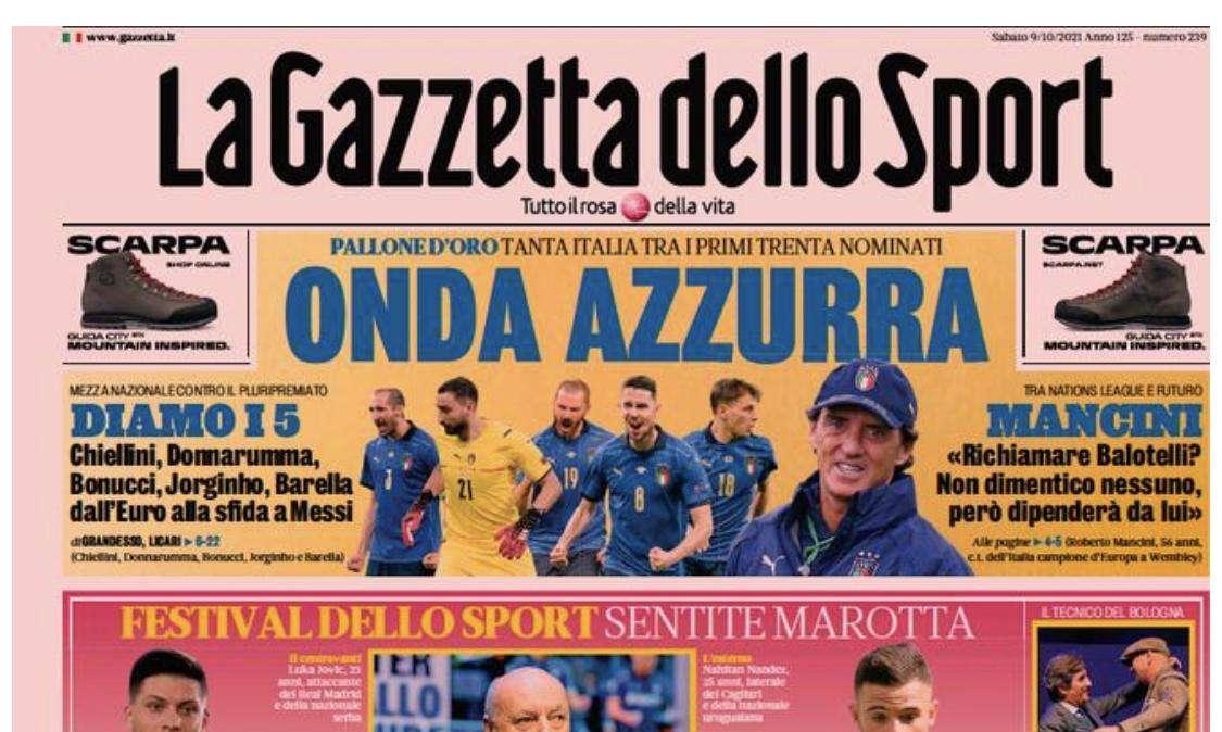 La prima pagina de La Gazzetta dello Sport: "Inter, due regali per il bis"