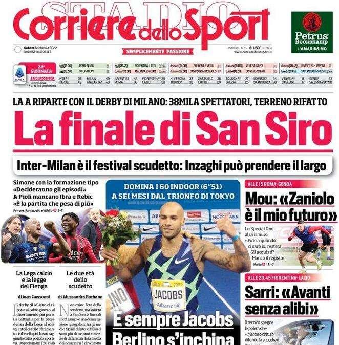 L'apertura del Corriere dello Sport : "La finale di San Siro"