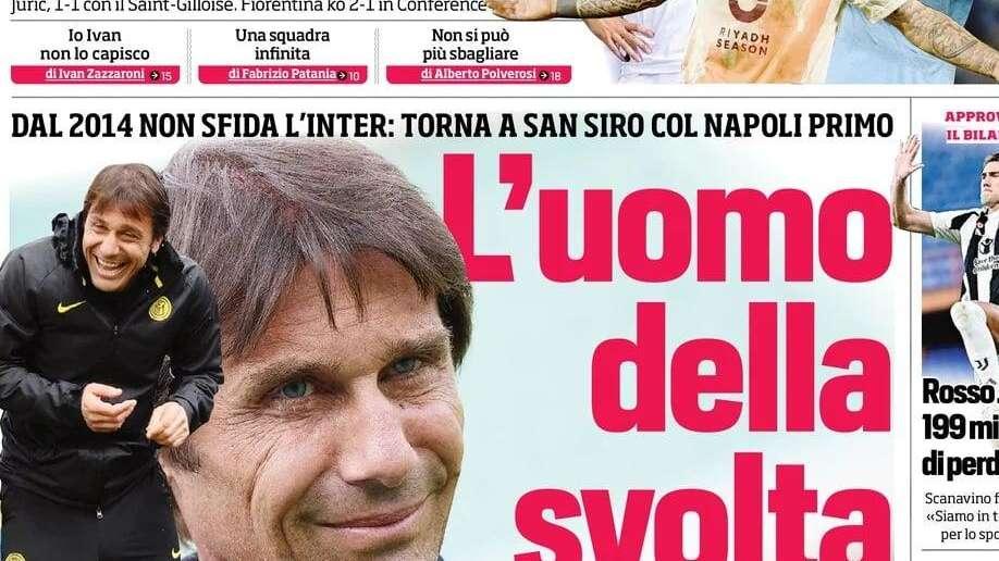 "Conte al Meazza, 10 anni dopo": l'apertura del Corriere dello Sport