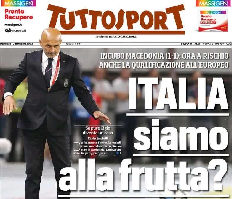Rimonta Macedonia, Tuttosport critica in prima pagina: "Siamo alla frutta?"