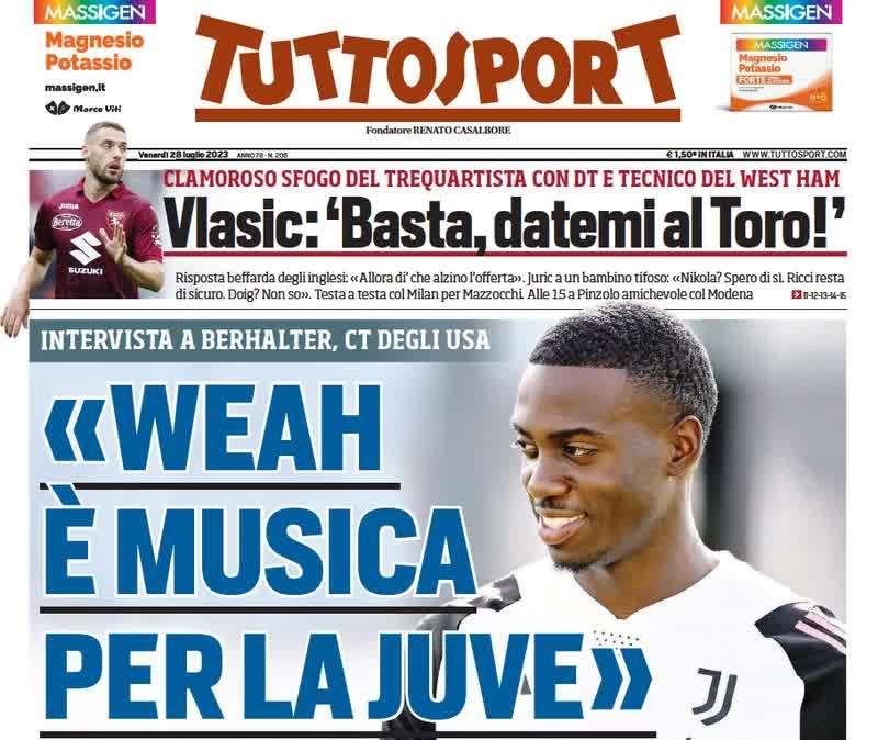 Tuttosport in apertura: "Il bomber dov'è? È allarme Inter". Thuram non basta