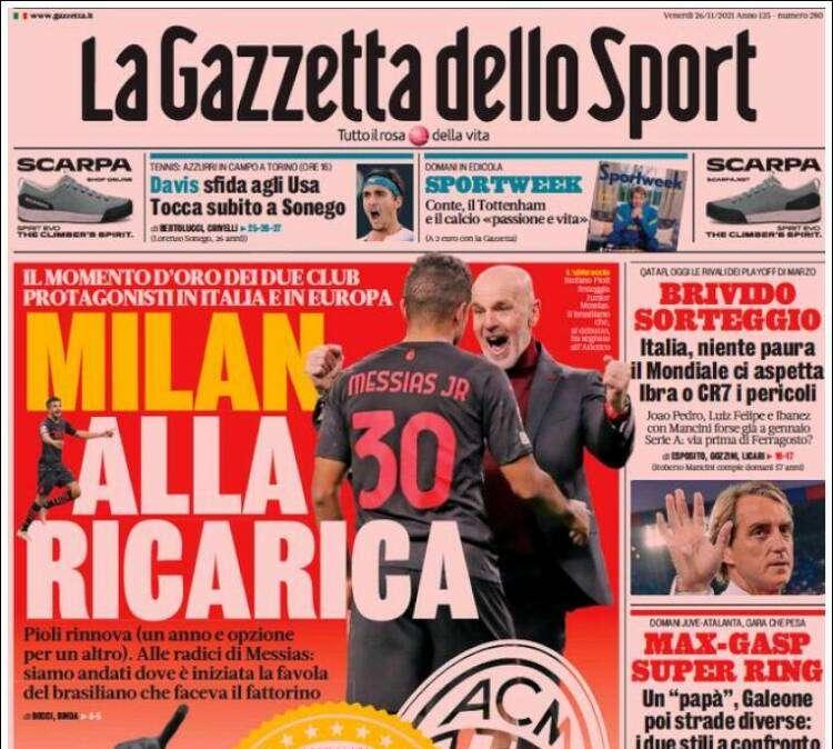 Rassegna stampa - Le prime pagine di venerdì 26 novembre