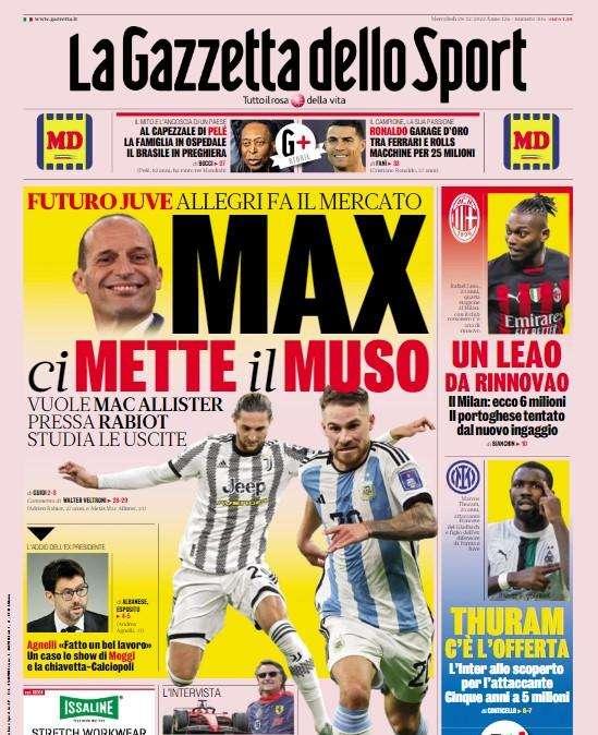 La prima pagina de La Gazzetta dello Sport: "Una Lu-La per Spalletti"