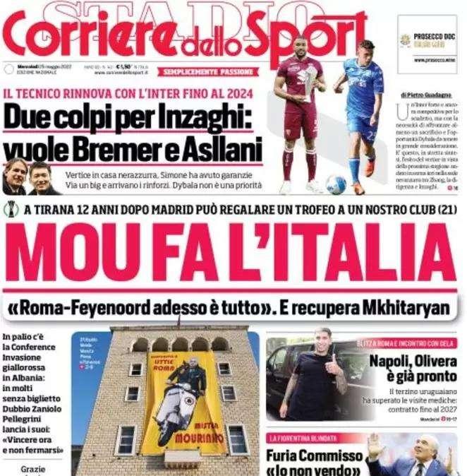 Il CorSport in apertura: "Due colpi per Inzaghi: vuole Bremer e Asllani"