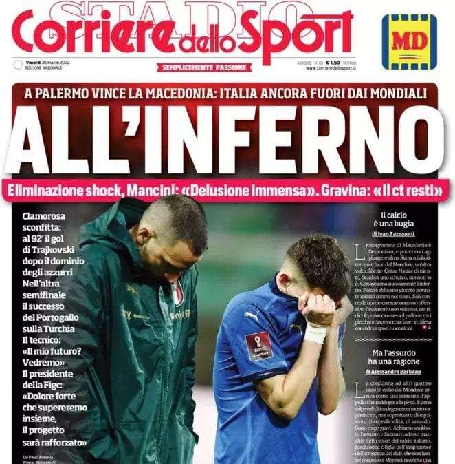 La prima pagina del Corriere dello Sport : "All'inferno"