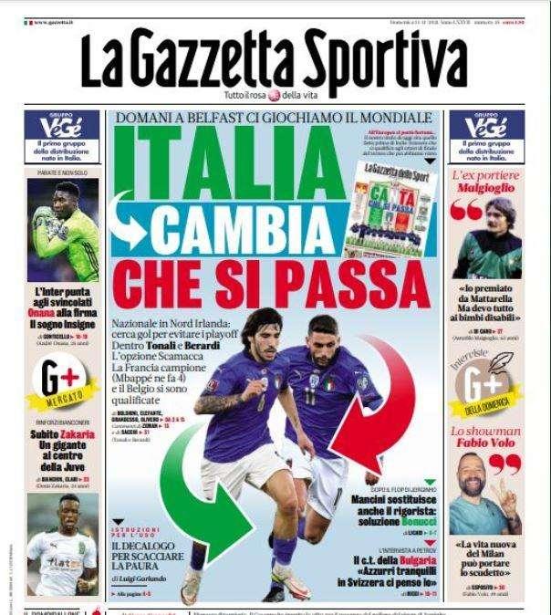 La Gazzetta Sportiva in prima pagina: "L'Inter punta gli svincolati: Onana alla firma, sogno Insigne" 