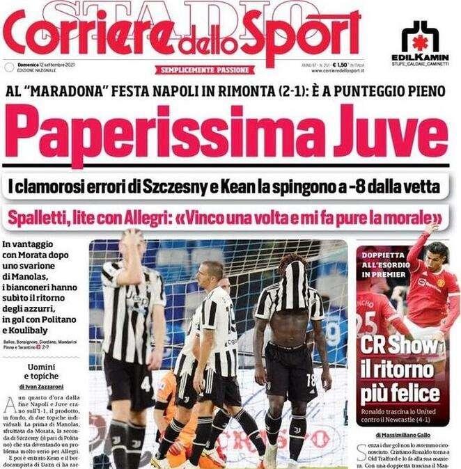 Il Corriere dello Sport in apertura: "Paperissima Juventus" 