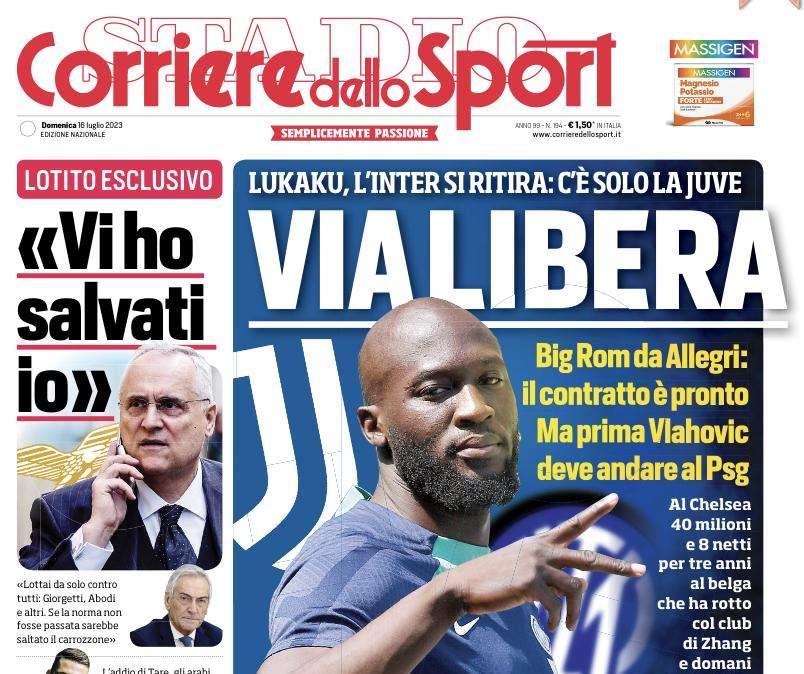 Il Corriere dello Sport in apertura: "Lukaku, l'Inter si ritira: via libera per la Juve"