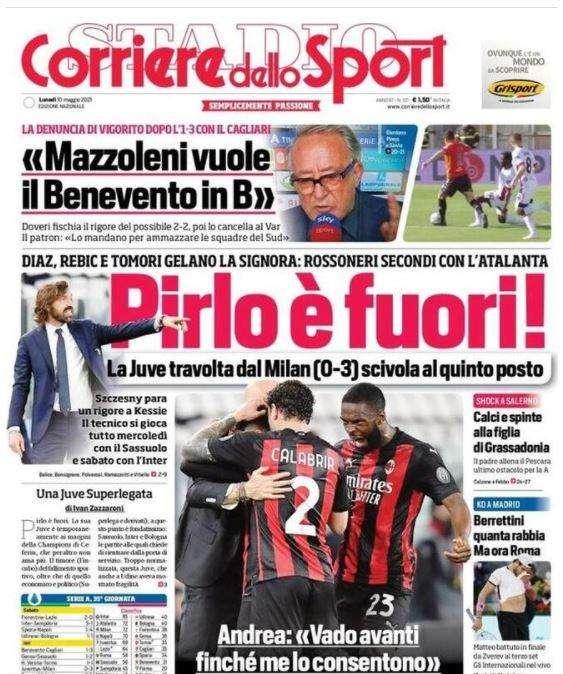 Il Corriere dello Sport  in apertura: “Pirlo è fuori!” E lui: “Avanti finchè me lo consentono” 
