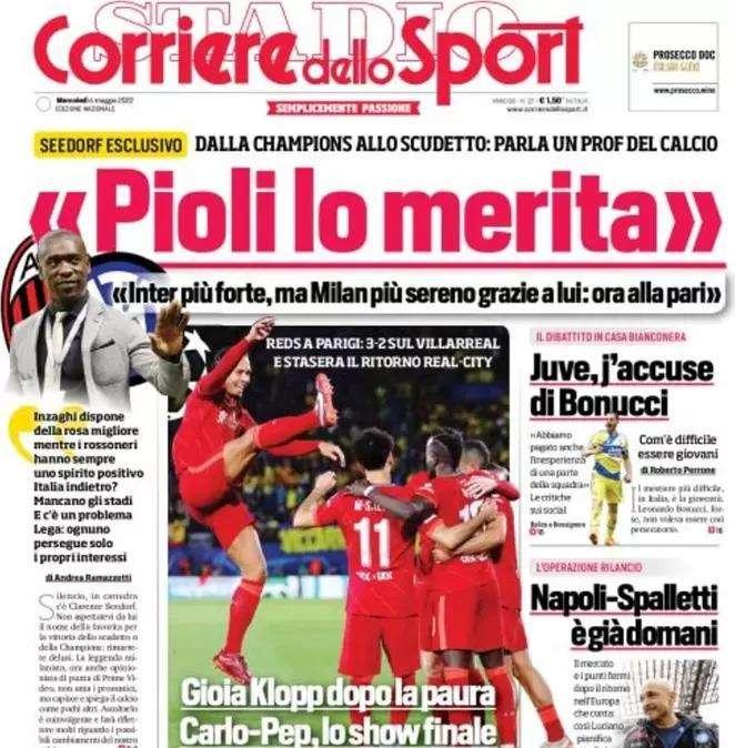 Il CorSport apre con le parole di Seedorf: "Pioli merita lo Scudetto"