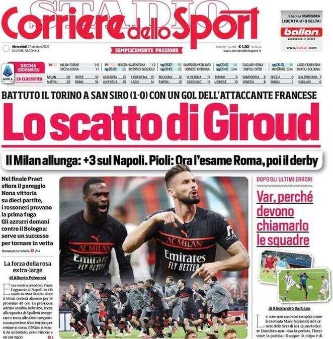 Il Corriere dello Sport in apertura: "Inter e Juve per rilanciarsi"