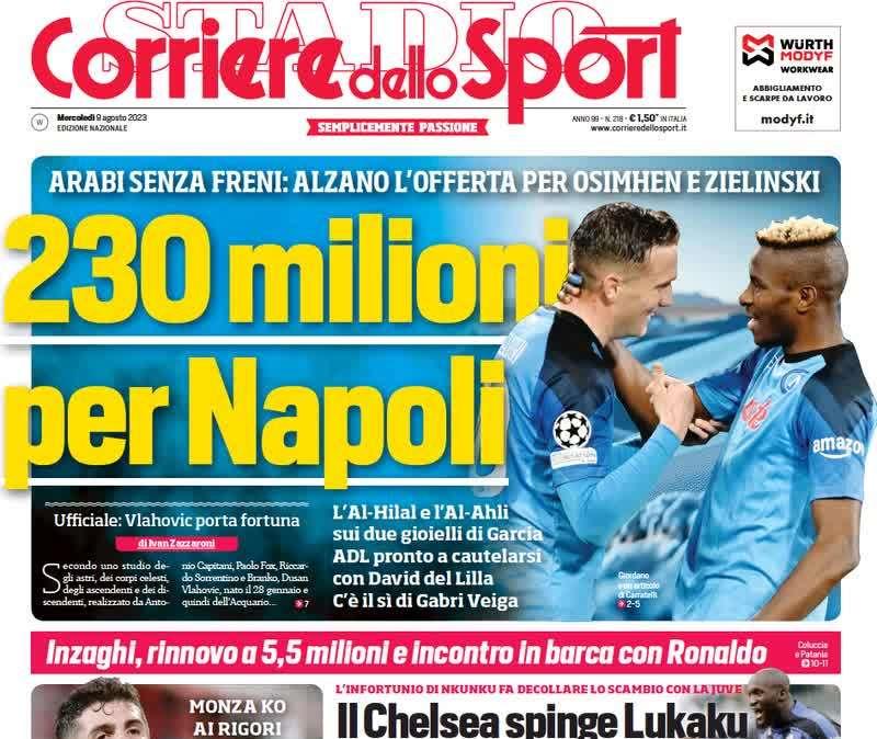 Il CorSport in prima pagina: "Inzaghi, rinnovo a 5,5 milioni di euro"