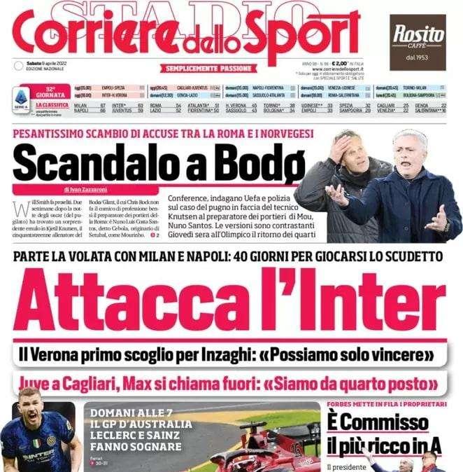 L'apertura del Corriere dello Sport: "Attacca l'Inter"
