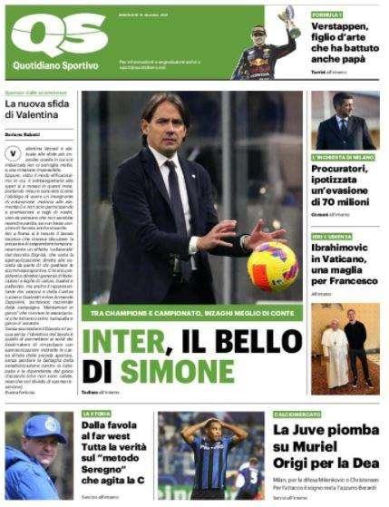 La prima pagina del QS: "Inter, il bello di Simone"