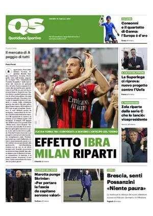 La prima pagina del QS: "Marotta punge Skriniar sulla fascia da capitano"