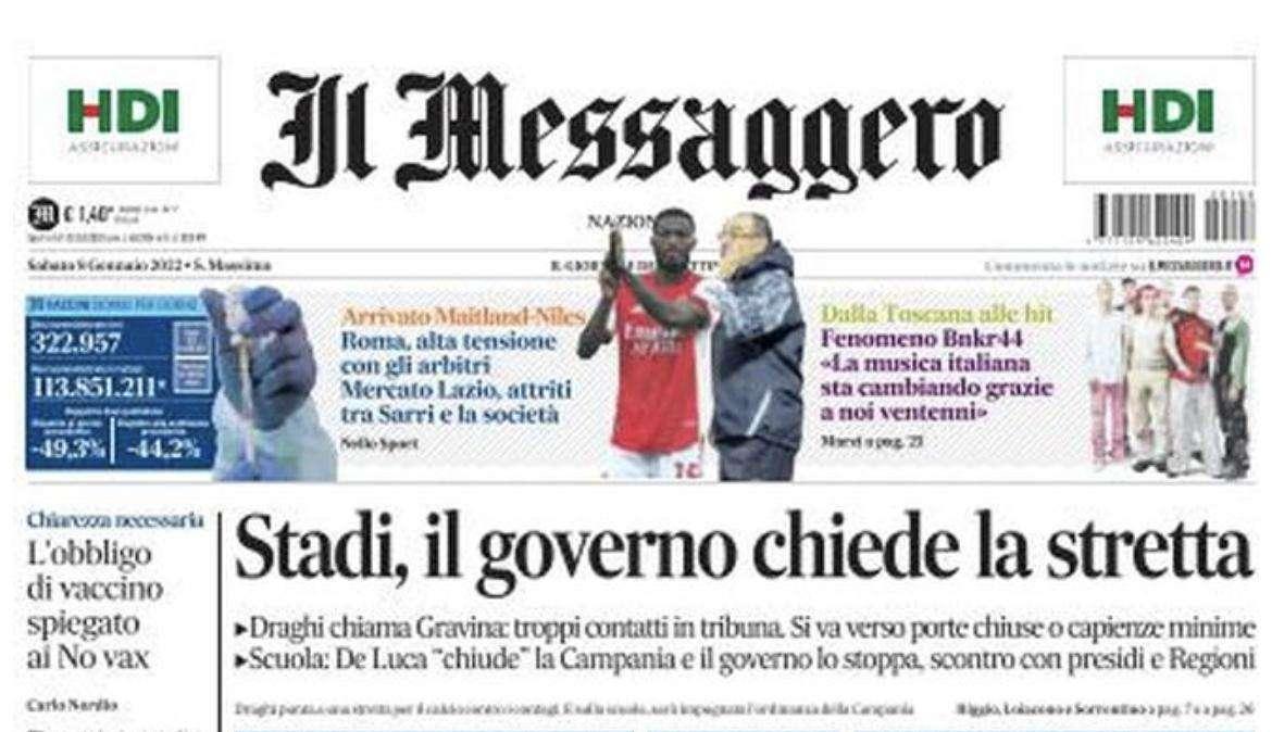 L'apertura del Messaggero: "Torna la paura di un calcio senza soldi"
