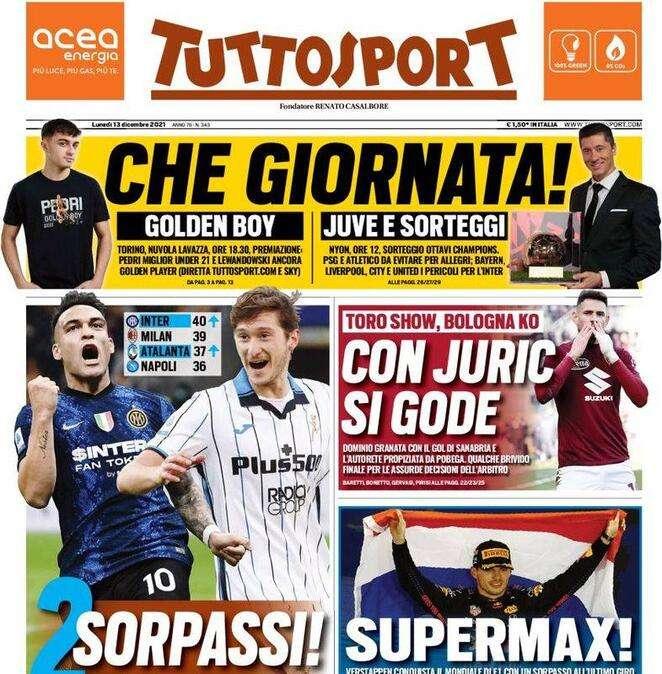 Tuttosport in prima pagina: "Due sorpassi"