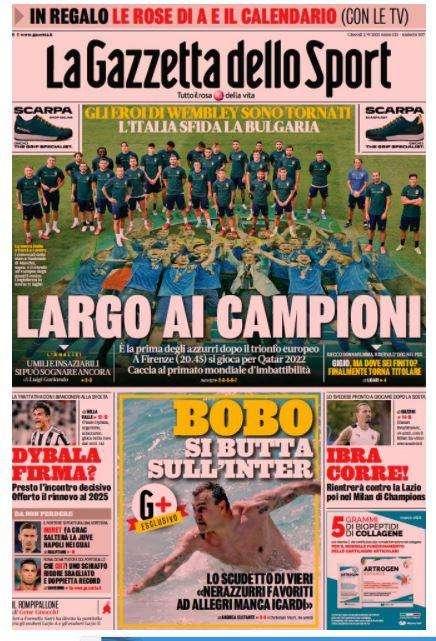 La Gazzetta dello Sport, Vieri: "Nerazzurri favoriti, ad Allegri manca Icardi"