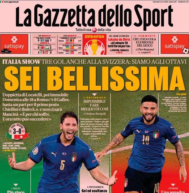 L'apertura de La Gazzetta dello Sport: "Sei bellissima. Italia show"
