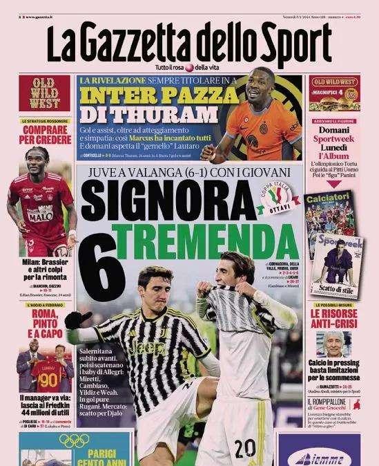 Thuram aspetta Lautaro con il Verona, la Juve prova l'anticipo su Djalo: le prime pagine del 5 gennaio