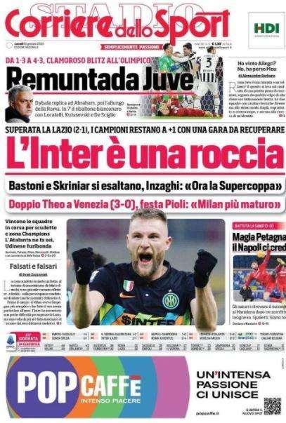 L'apertura del Corriere dello Sport: "L'Inter è una roccia"