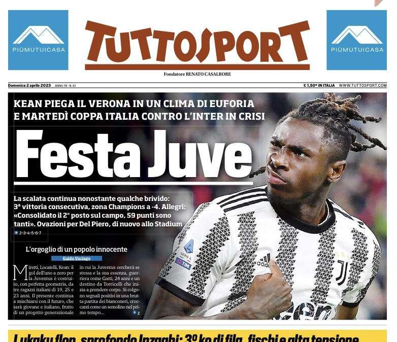 La prima pagina di Tuttosport: "Lukaku flop, sprofondo Inzaghi. Terzo ko di fila, fischi e alta tensione"