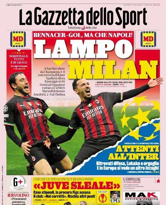 Le prime pagine di giovedì 13 aprile: il Milan stende il Napoli. Juve, ipotesi patteggiamento