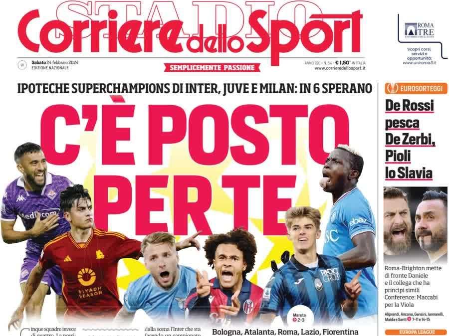 Inter, i big restano. Superchampions: c'è posto per te: le prime pagine del 24 febbraio