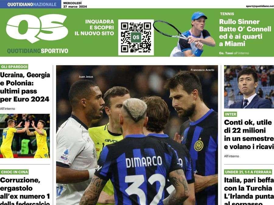 "Acerbi, c'è il verdetto. Ma non la pace". La prima pagina del QS - Quotidiano Sportivo